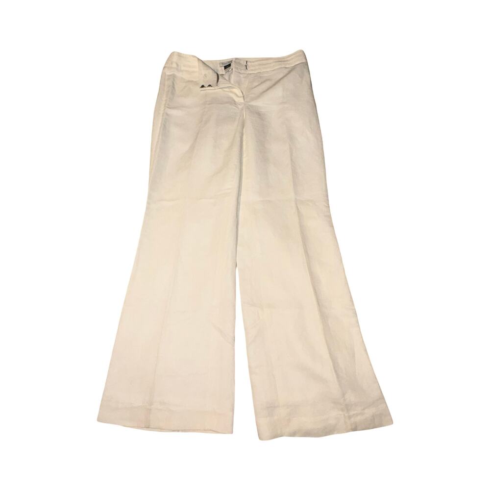 White House Black Market High-Rise Wide-Leg White Linen Blend Trousers Size 11R